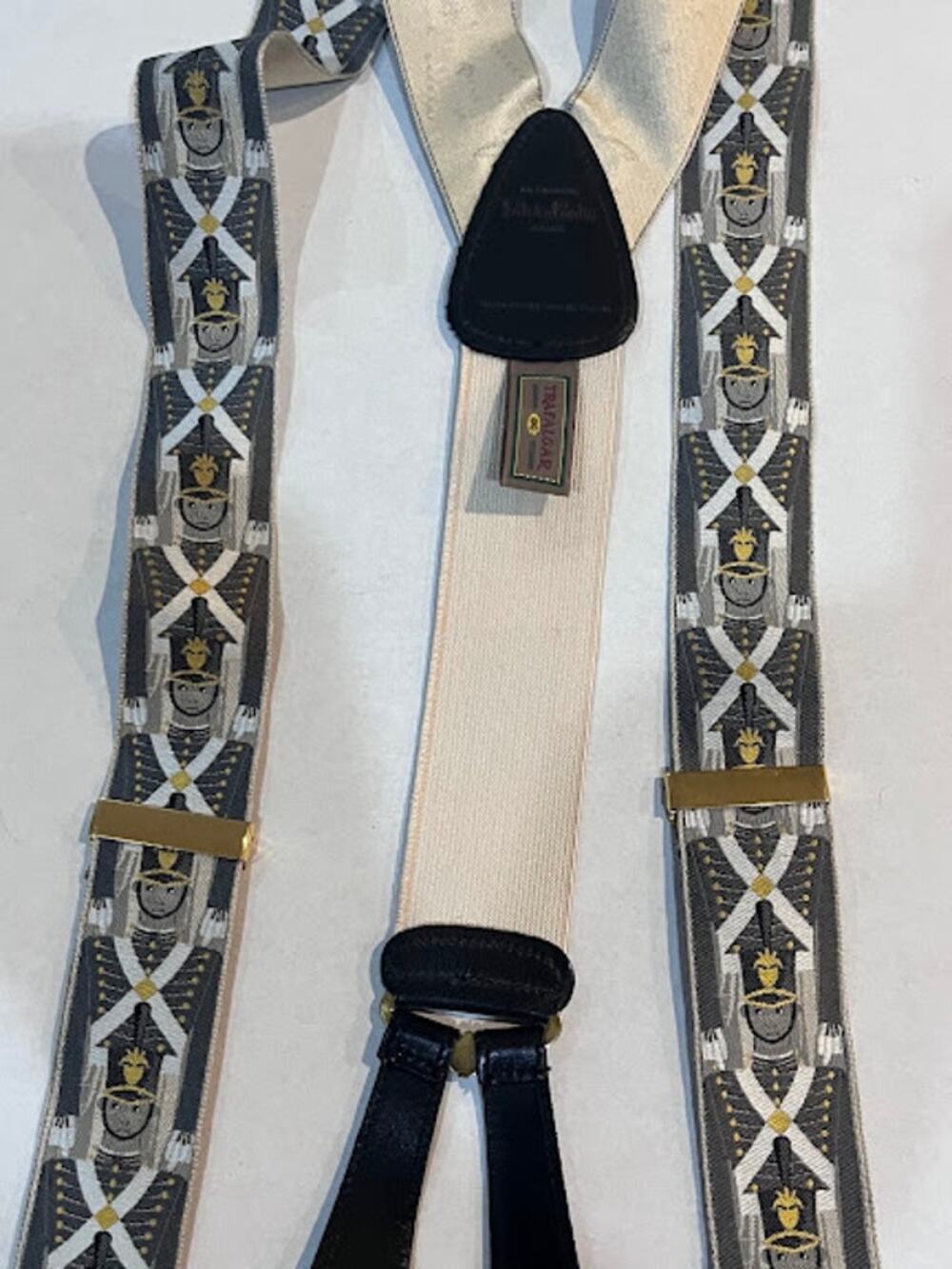Trafalgar Calvin Curtis Suspenders Braces Silk Nutcracker Brown Leather Vintage